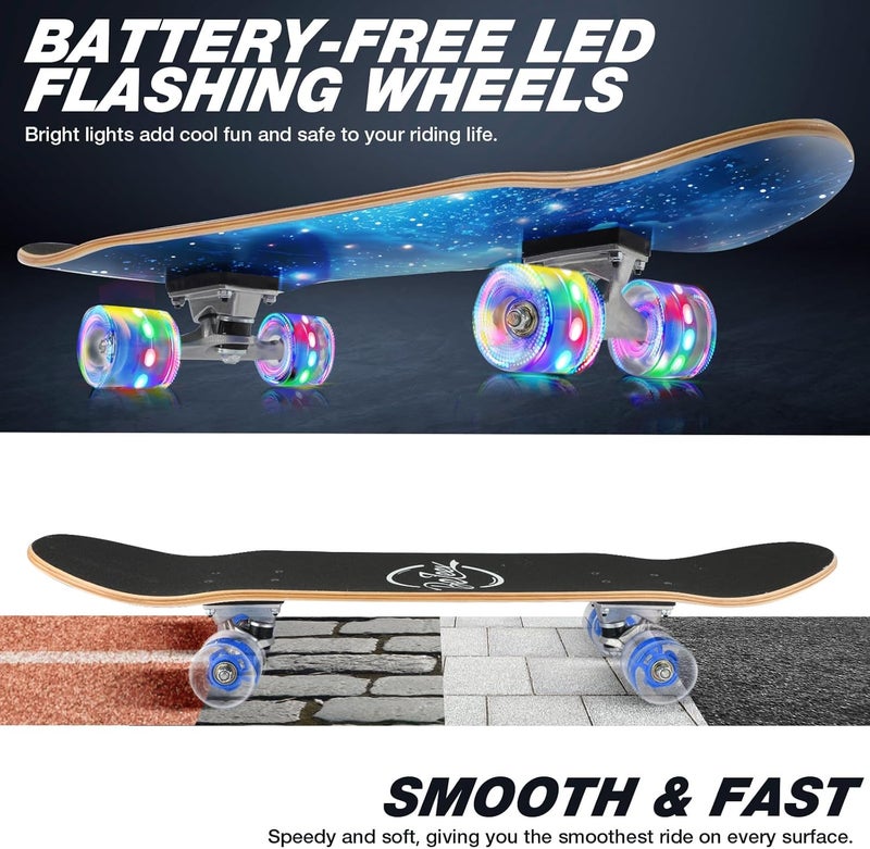 BELEEV Skateboards for Beginners, 31 x 8 inch Complete Skateboard for Kids Teens Adults, 7 Layer Canadian Maple Double Kick Deck Concave Cruiser Trick Skateboard with Multifunction Skate T-Tool - Image 2